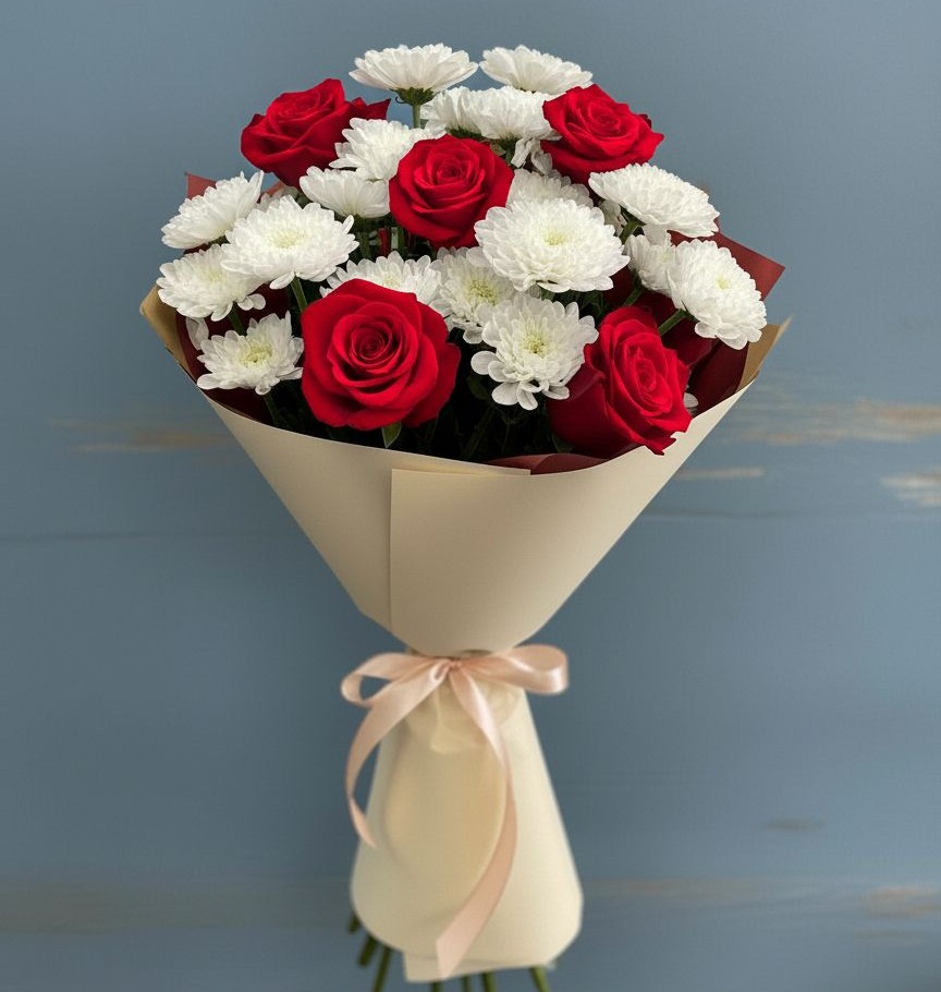 Букет цветов из: Розы и Хризантемы в Пионерском Республика Крым