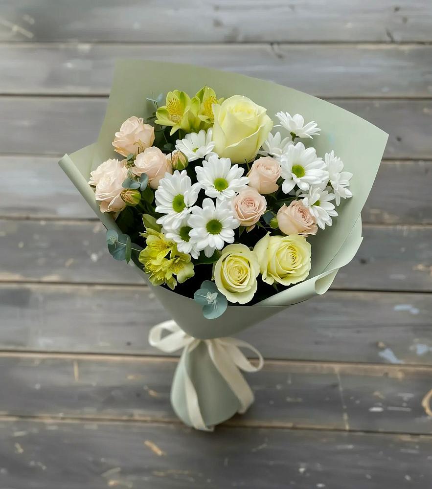 Букет цветов из: Альстромерии, Розы и Хризантемы в Пионерском Республика Крым