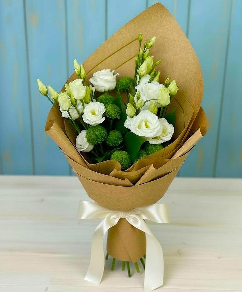 Букет цветов из: Хризантемы и Лизиантусы в Пионерском Республика Крым