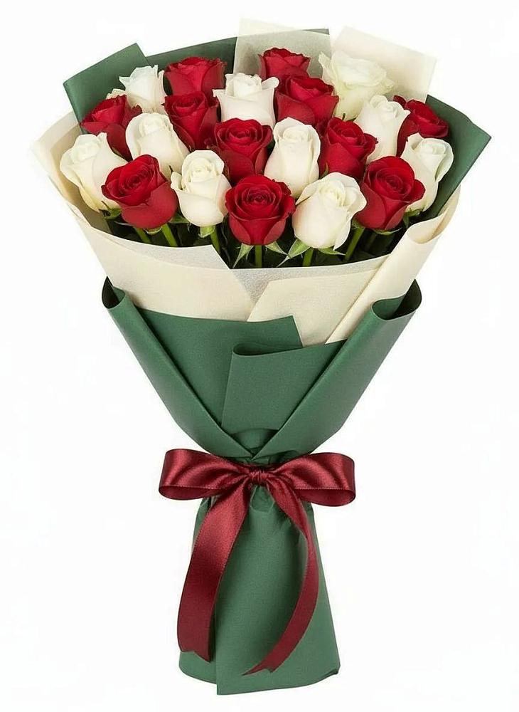 Букет Микс из красных и белых роз в Пионерском Республика Крым