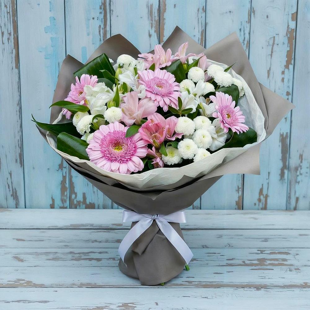 Букет цветов из: Герберы, Альстромерии и Хризантемы в Пионерском Республика Крым