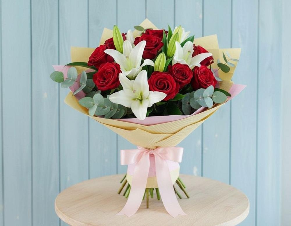 Букет цветов из: Лилии и Розы в Пионерском Республика Крым